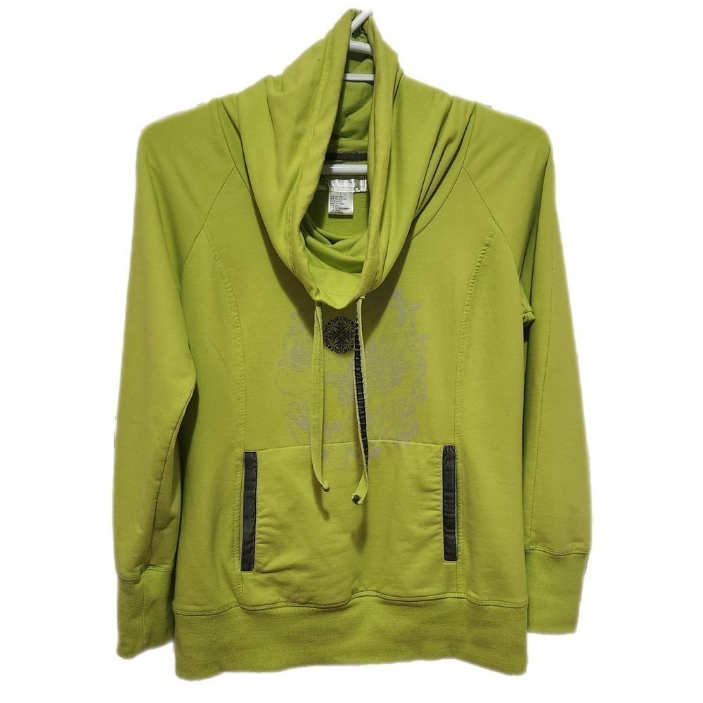 Halcyon Cowl Neck Sweatshirt‎ Lime Green Soft Women's Size L Pullover Athleisure